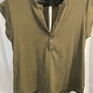 Calvin Klein Green Button Down Cap Sleeve Top!